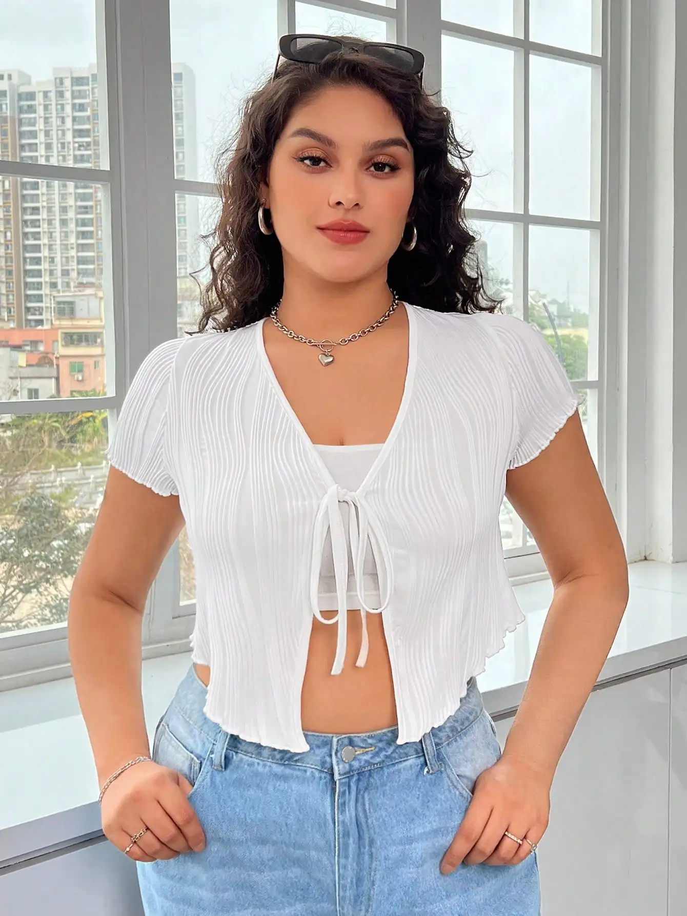 

Новый модный однотонный женский модный повседневный универсальный кардиган больших размеров с короткими рукавами