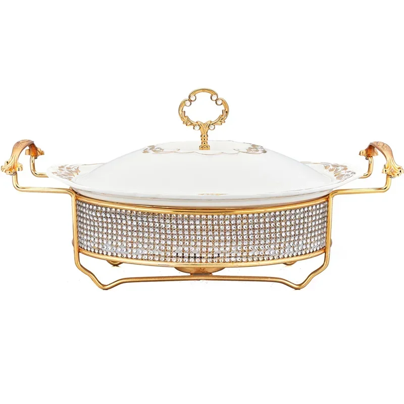 Luxury weeding party ceramic buffet food warmer 1.2/1.8/2.5L chafing dish with glass lid