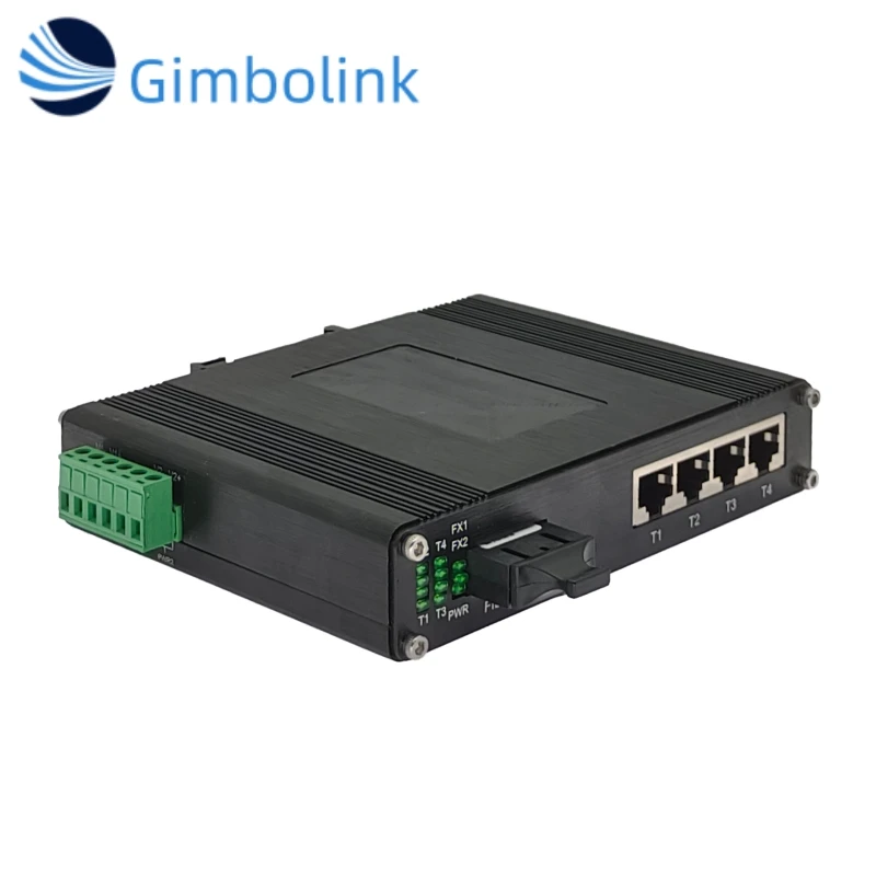 محول إيثرنت صناعي ذو 4 منافذ 10/100/1000BASE-T + 1 منفذ 1000BASE-FX يدعم التركيب على الحائط ومحول شبكة الألياف البصرية DIN-Rail