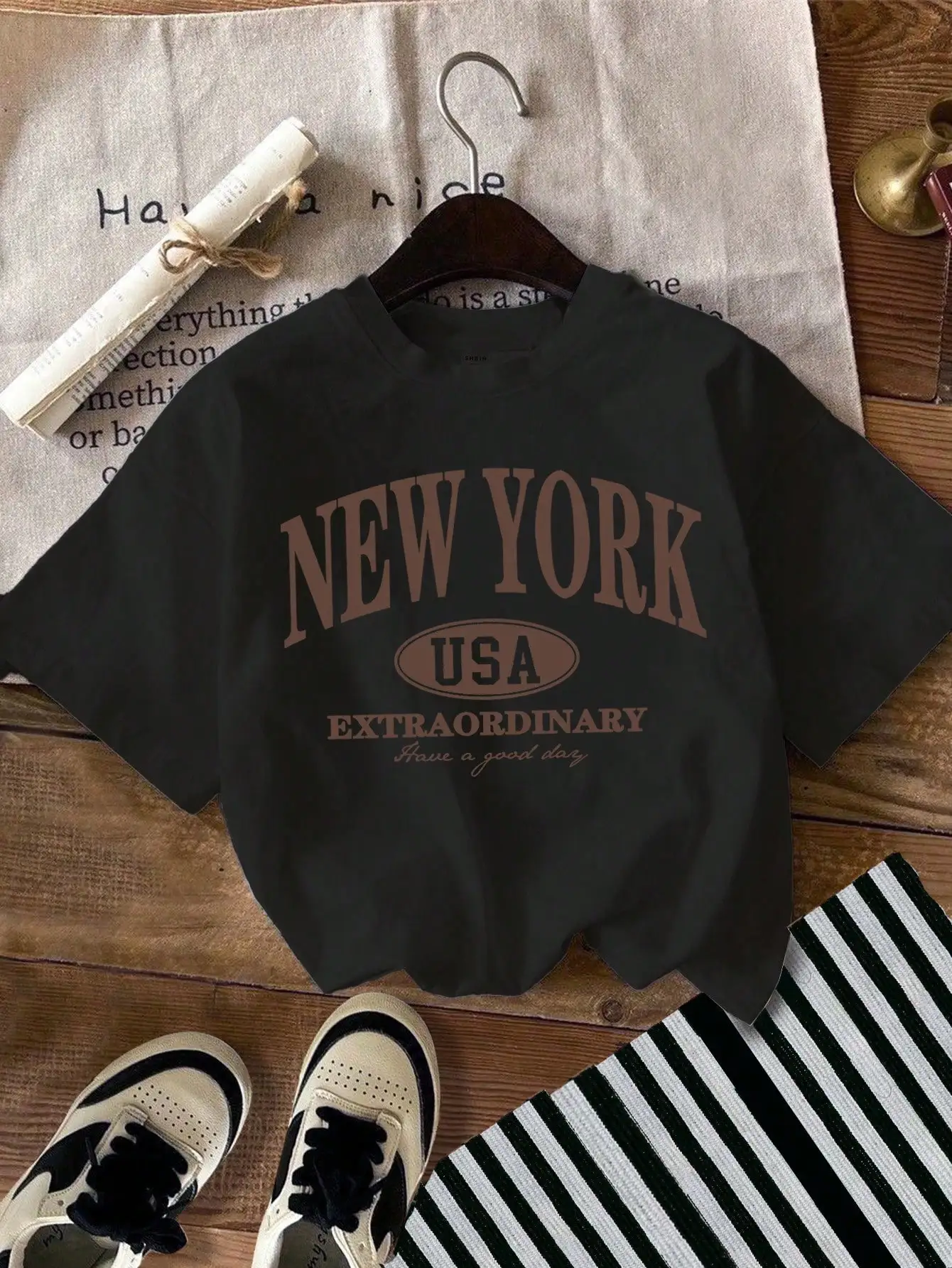 Kids Short Sleeved Handsome Simple Letter Print Short Sleeved Men and Women Can New New York Letter Fashion T-shirt