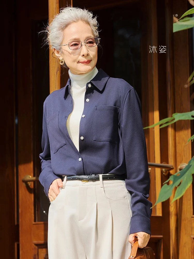 

Muzhi Midlife Women's Long Sleeve Casual Shirt Fashionable Spring Autumn Top Mom's Clothing Standard Loose Fit Daily Wear