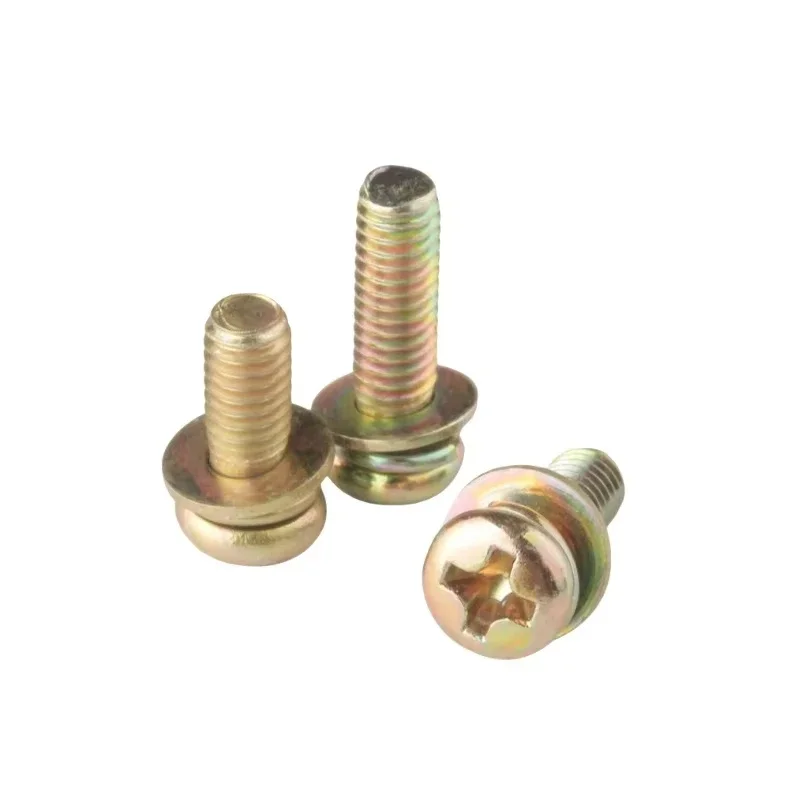 الكربون الصلب اللون المجلفن فيليبس الصليب جولة رئيس شقة الربيع غسالة ثلاثة مزيج مسامير M3 M4 M5 M6 M8 #6