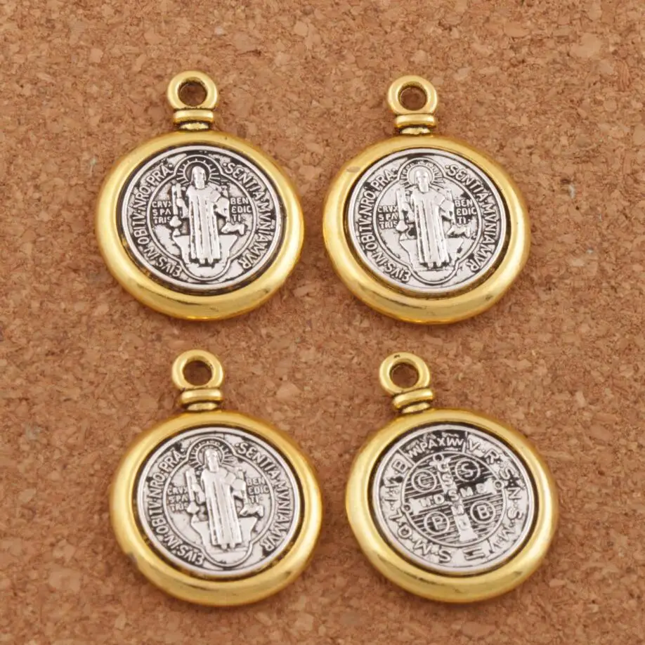 

6pcs Tibetan Silver&Gold Saint St Benedict Medal Cross Spacer Charm Beads 24.7x18.9mm Pendants Jewelry L1693