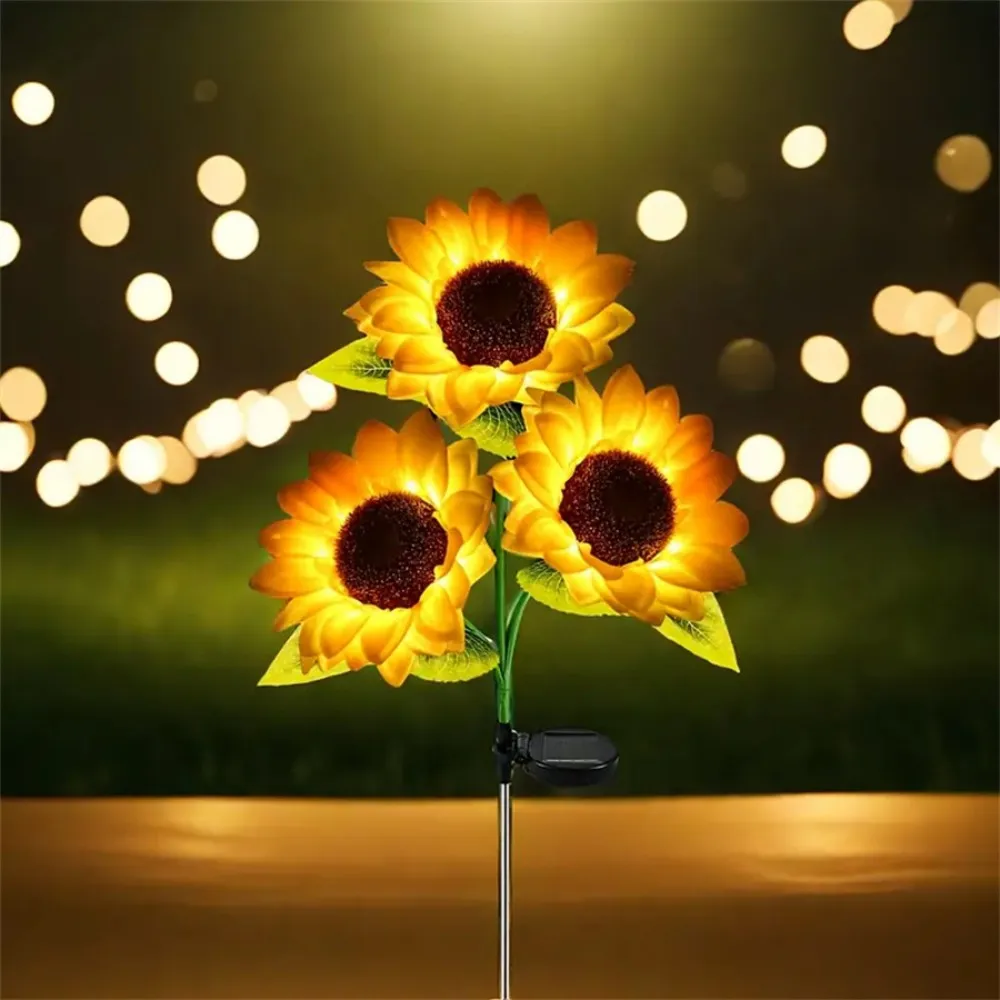 1 قطعة 1 رئيس/3 رئيس في الهواء الطلق LED الشمسية عباد الشمس ضوء الزخرفية ، مناسبة للفناء والحديقة والحديقة الديكور