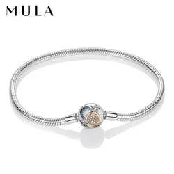 MULA 1PC Bracelet Silver Plated Clasp Snake Chain Fit Original Charms Beads DIY Jewelry For Woman