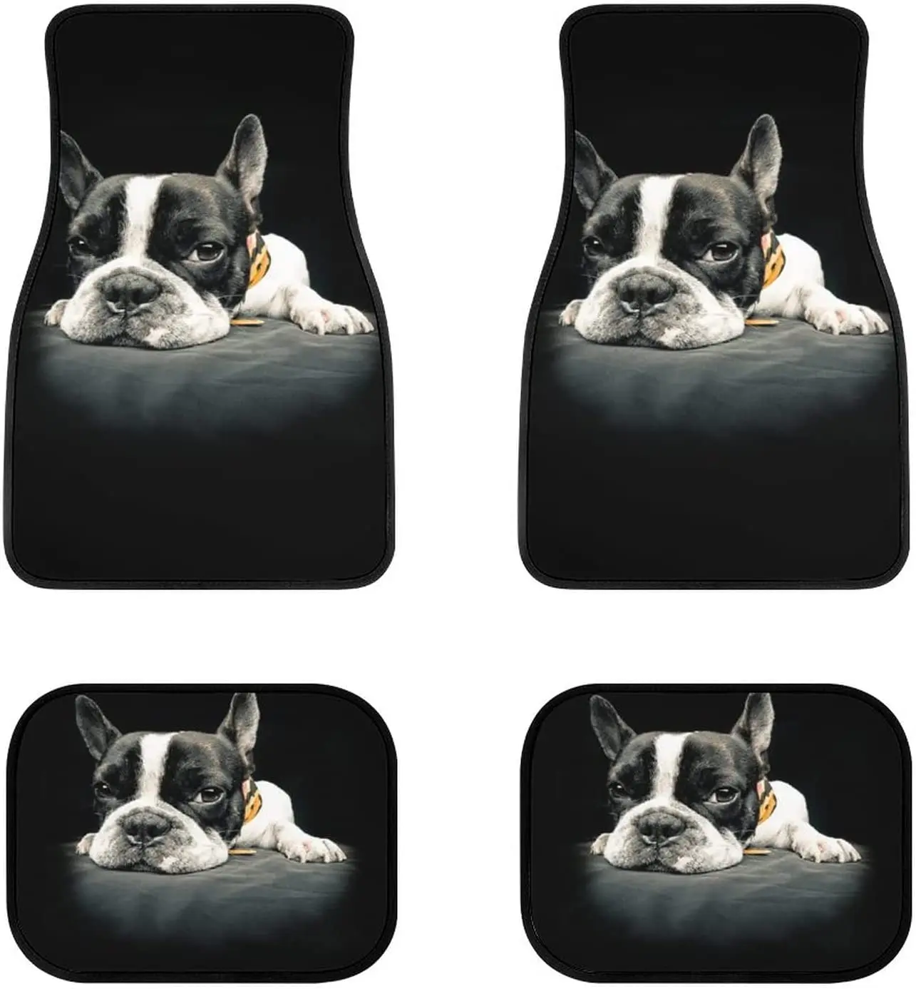 

Black Bulldog Animal Car Floor Mats Front & Rear Liners Set, Universal Fit Auto Carpet Floor Mats Set Of 4 For SUV,Vans