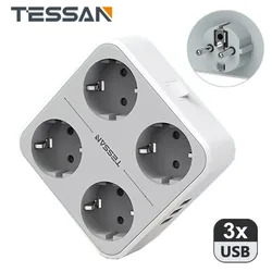 TESSAN Multi Outlets Power Stirp z gniazdami i portami USB, wtyczka EU KR gniazdo ścienne zasilacz z zabezpieczenie przed przeciążeniem do domu