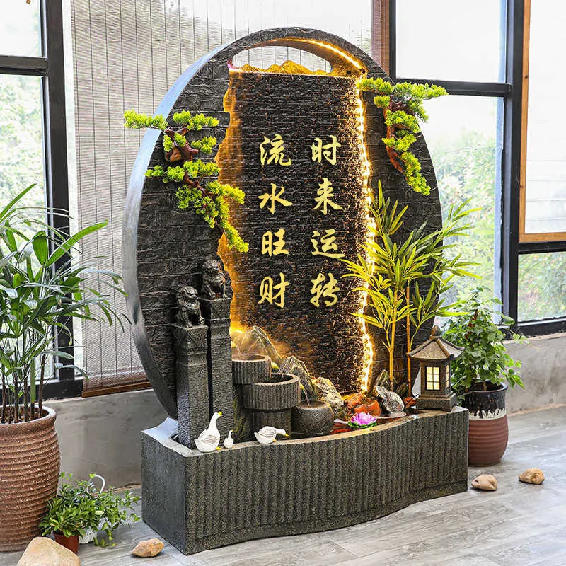 

high mountain and flowing water wall landscaping viewing courtyard garden living room company Yingmen water curtain scree