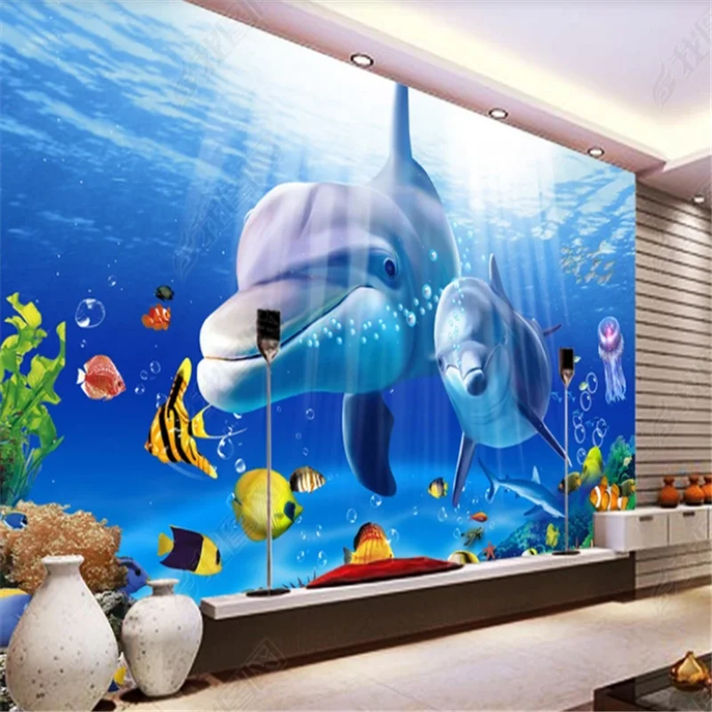 

3D Mural Wallpaper For Bed Room Underwater World Dolphin TV Sofa Background Wall Papers Home Decor Wallpapers For Living Room