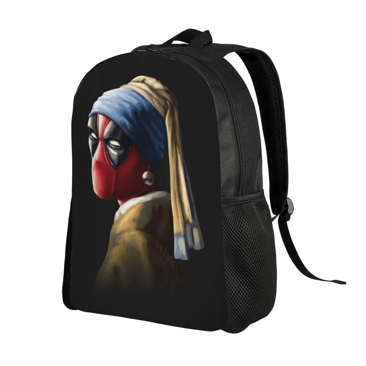 Custom Funny Superhero With A Pearl Earring Backpack for Women Men College School Students Bookbag Comics Deadpool Bags