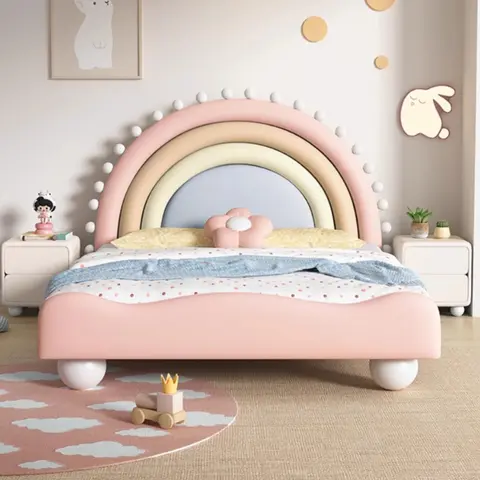 침대 베이스 및 프레임 프린세스 레인보우 침대 2인용 침실 가구 어린이 편안한 180x200 cm 수납 공간이 있는 가정용 가구