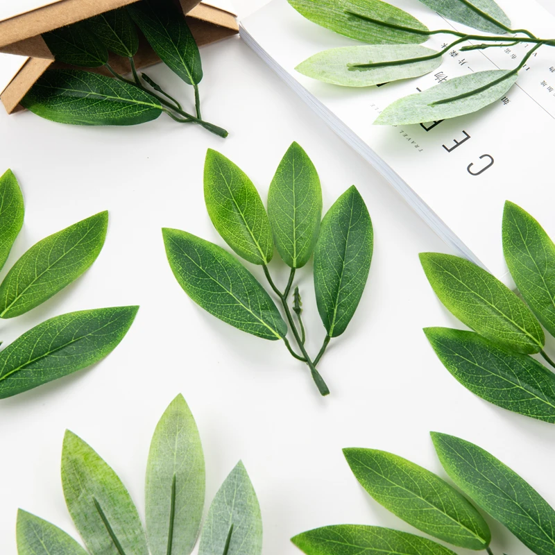 50/100 Stück künstliche Pflanzen, grüne Seide, Oleander-Blätter für Hochzeit, Girlande, Weihnachten, Heimdekoration, DIY-Süßigkeitsbox, Sammelalbum – Detail 2