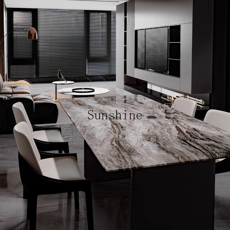 

Natural marble dining table rectangular Italian light luxury modern luxury stone dining table