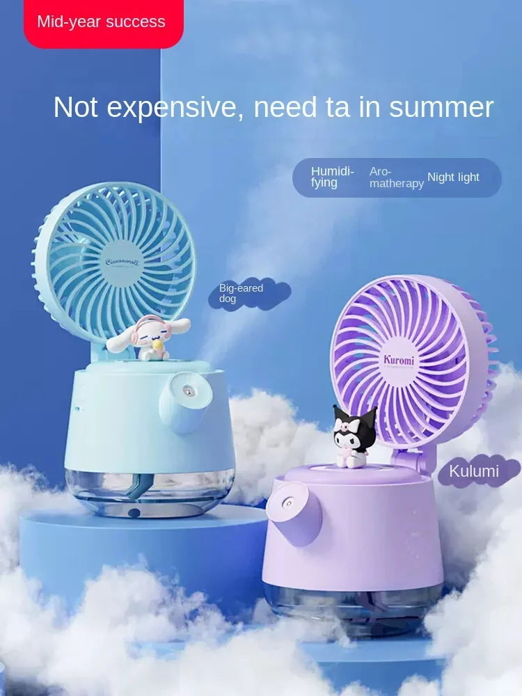 Kuromi-hervidor de oreja grande para perro, ventilador pequeño con pulverizador, humidificador de escritorio, dos en uno, pequeño ventilador de aire acondicionado portátil para el hogar