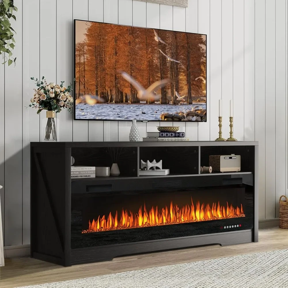 

Fireplace TV Stand, Up To 75" TV, Entertainment Center with Open Shelve Storage, Entertainment Stand, TV Stand