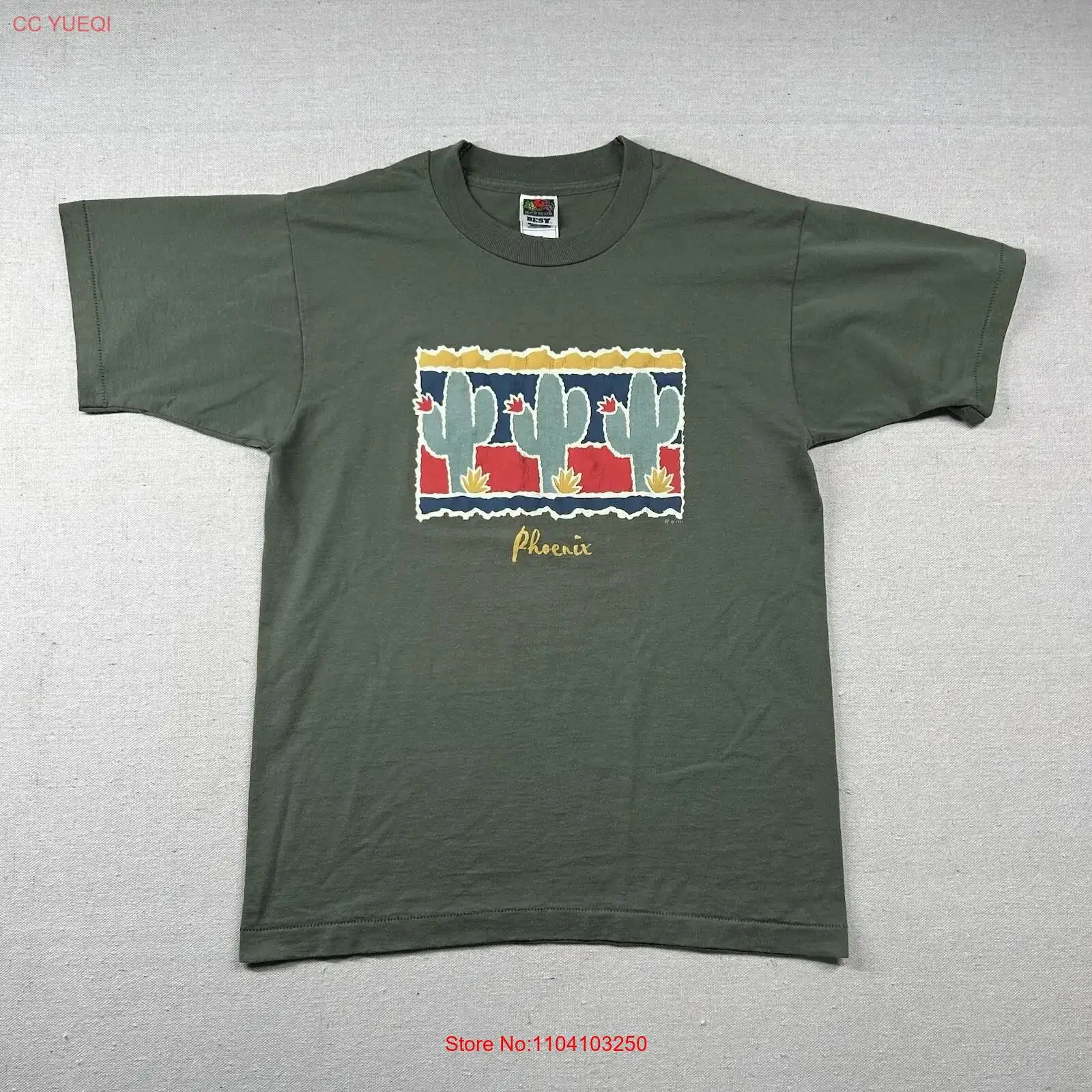 Vintage Pheonix Arizona T Shirt Mens M Cactus Southwest Desert 90s Olive Single vintage Washed designer clothes Stretched