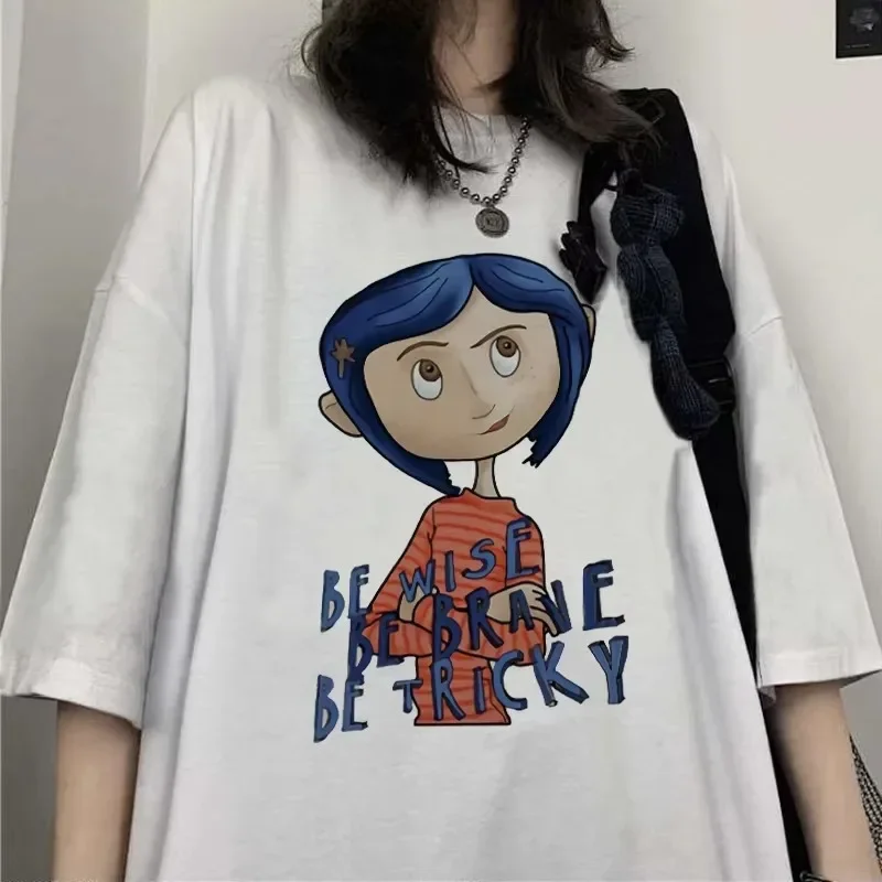 الصيف كورالاين تي شيرت المرأة تيم بيرتون نيل جايمان كابوس قبل عيد الميلاد القوطي تي شيرت ملابس بأكمام قصيرة تيز القمم