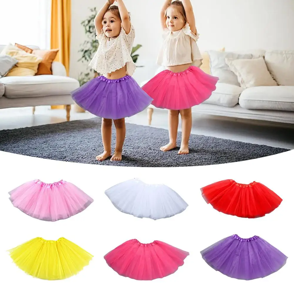 Girl Elastic Ballet Dancewear Tutus Mini Skirt For Birthday Party Dance 3 Layer Tulle Tutu Skirt for Kids Princess 2-8Y Girls