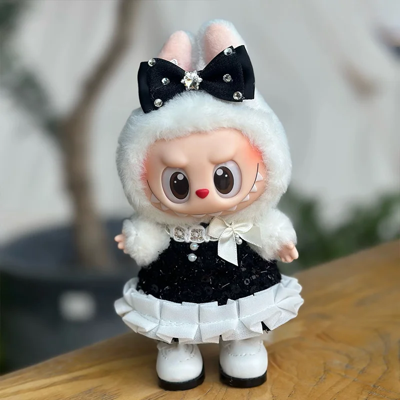 1 stuk Labubu-babyjurk van 17 cm, kleine jurk in geurige stijl, avondjurk met vlinderdas (alleen kleding)