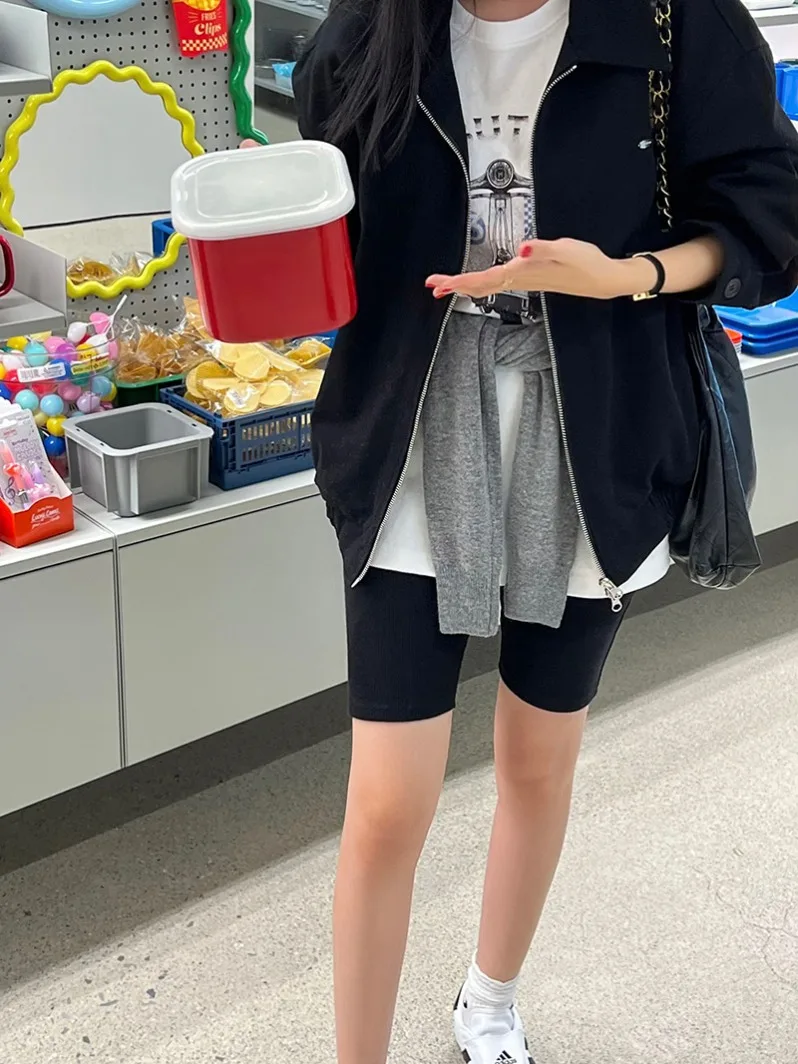 

Женская повседневная верхняя одежда с воротником на молнии Jaet ort, свободная посадка в американском стиле ретро, весна-осень, однотонная бейсбольная одежда irt