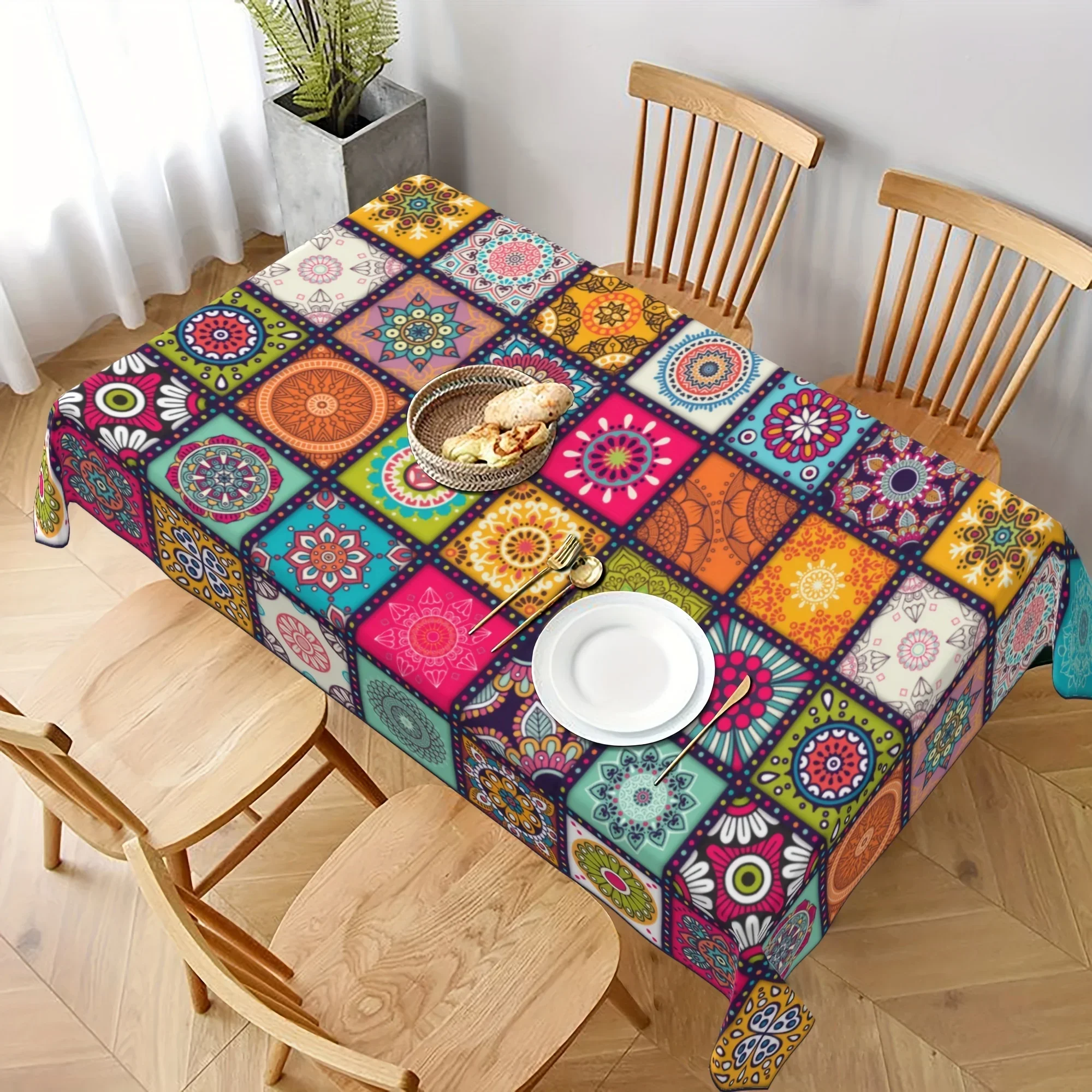 2024 August collections Rectangle Polyster Tablecloth Mandala Bohemian Circular Colorful Table Cloth