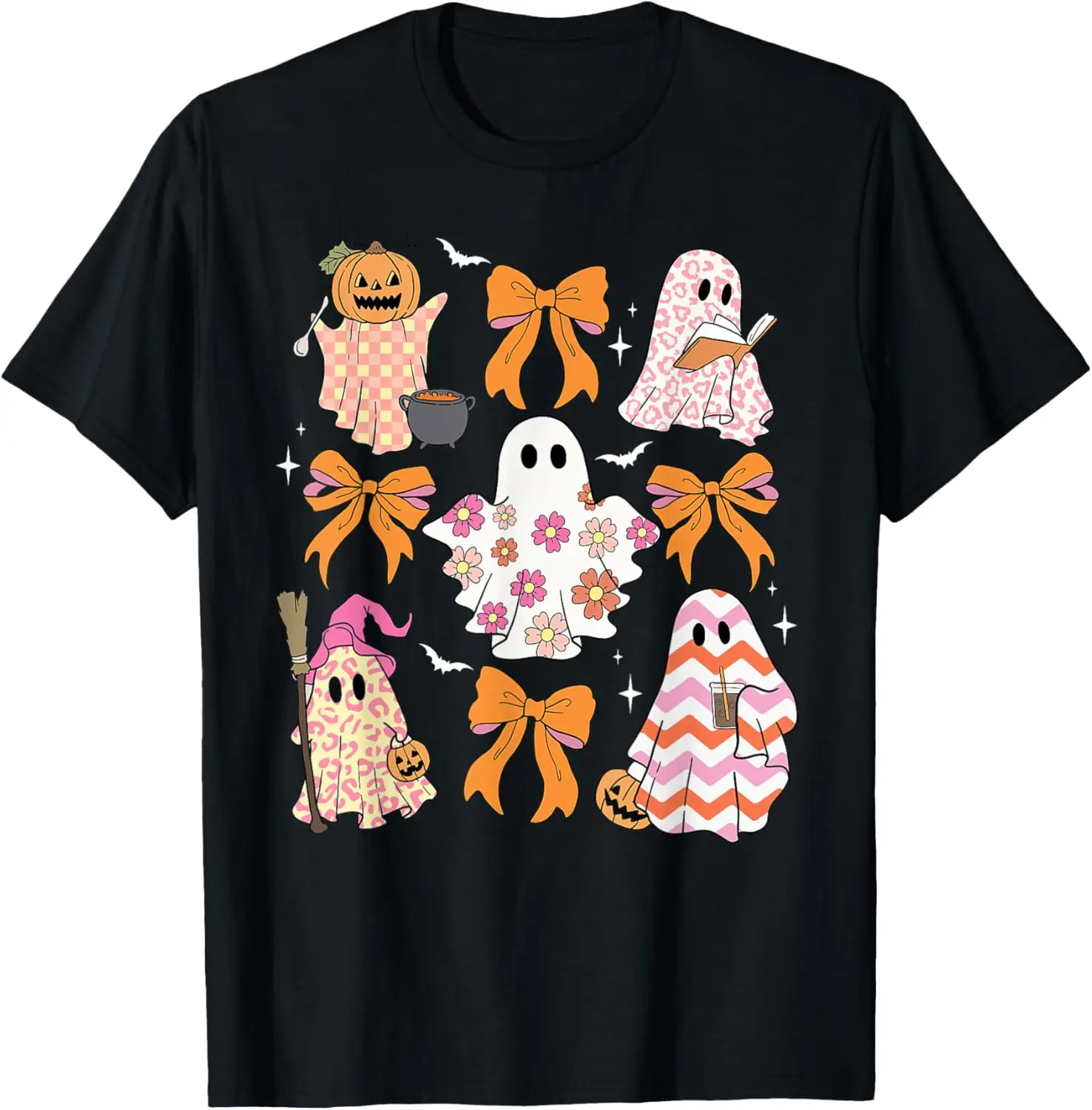 Coquette Bow Funny Ghost Witch Spooky Season Happy Halloween T-Shirt