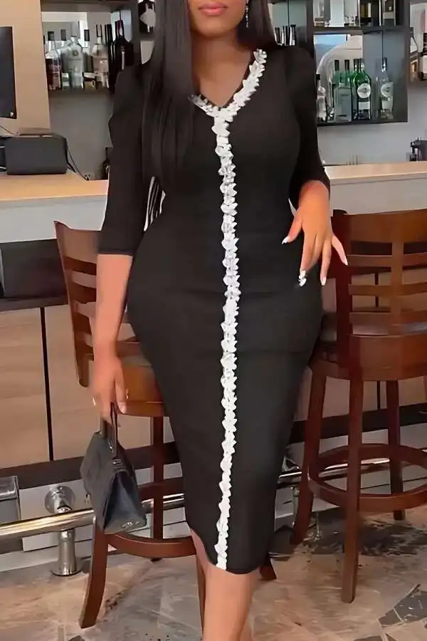 

and Spring Summer Women's Fashion, Beautiful Temperament, Black Medium Length Slim Fit Dress Party Summer Elegantes Casual Y2k