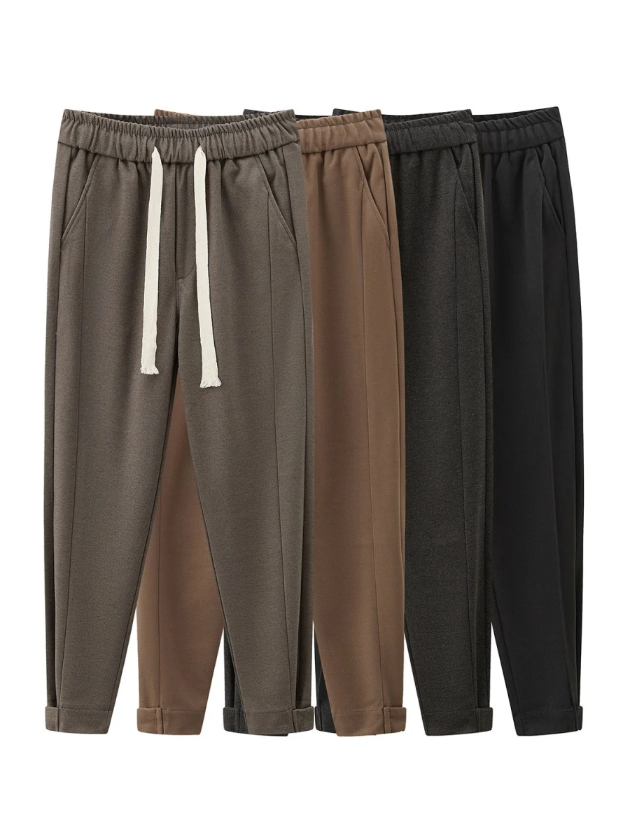 

Мужские осенне-зимние утепленные зауженные брюки-харланы с манжетами, укороченные, из шерсти и полиэстера, со средней посадкой, на резинке