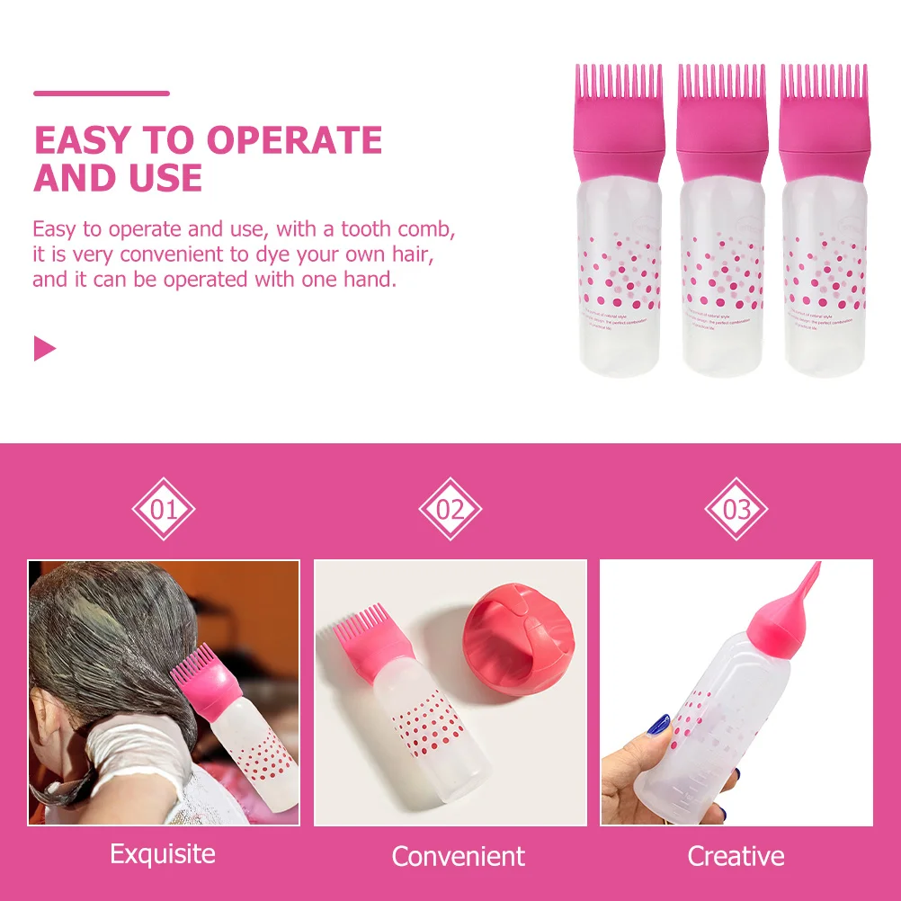 3pcs Bottle Root Comb Applicator With Scale For Hair Coloring Dyeing Oiling Easy Squeeze One Hand Use Hair Coloring - Image 4