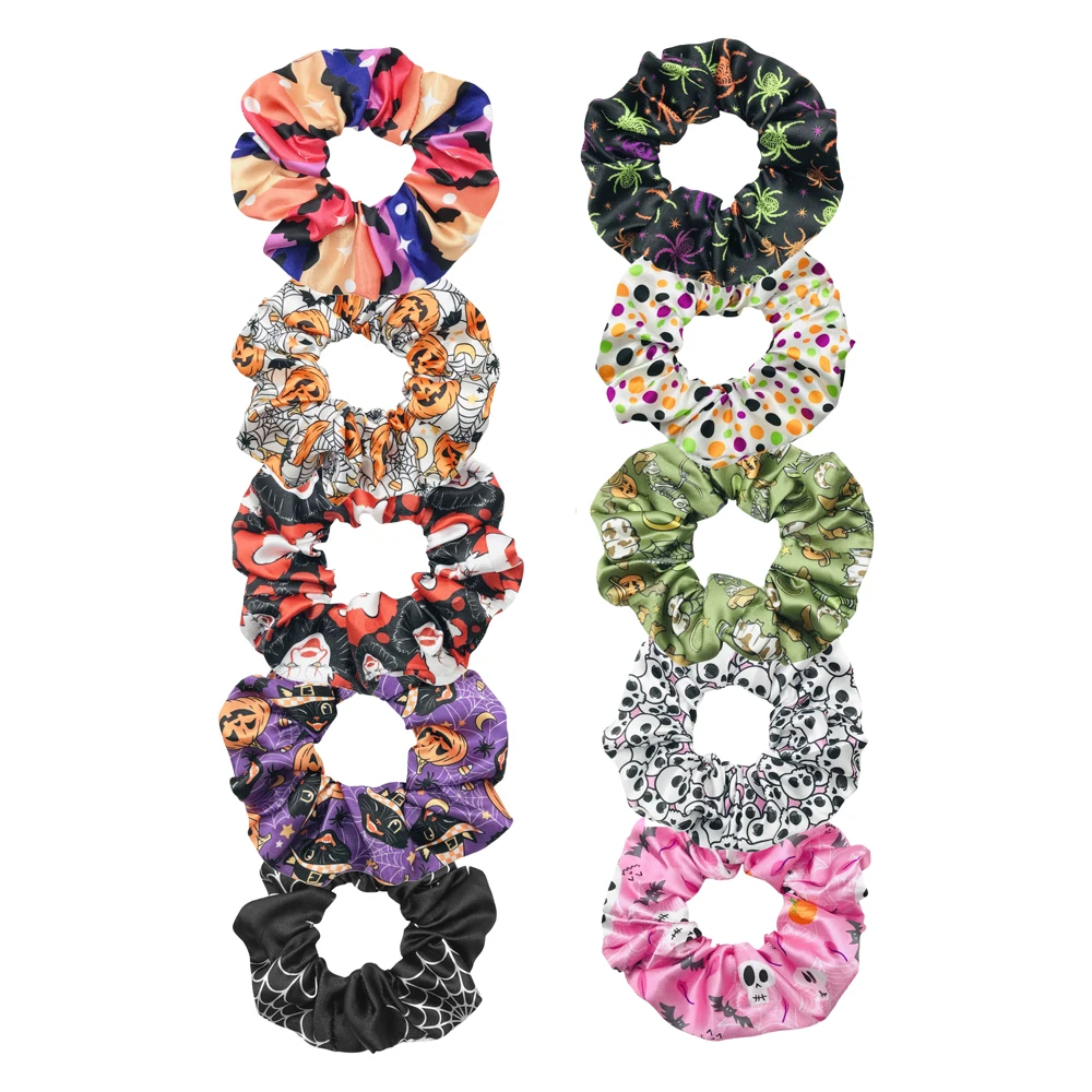 5/20pcs Halloweek Pumpkin Skull head Hair Scrunchies Wholesale Elastic Band Scrunchy Bun Girls Ponytail Holder Wholesale