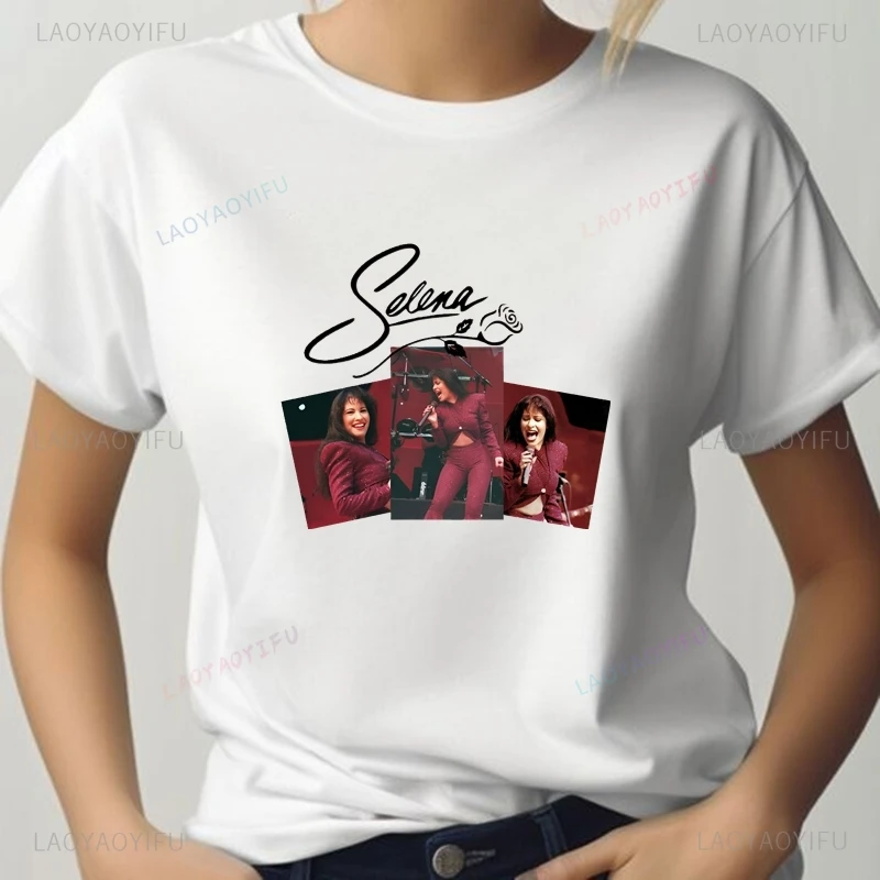 

Famous Singer SELENA Fashion Poster Printed Women's Shirt, Everyday Casual Street Wear, Spring/summer Cotton 0 Neck T-shirt