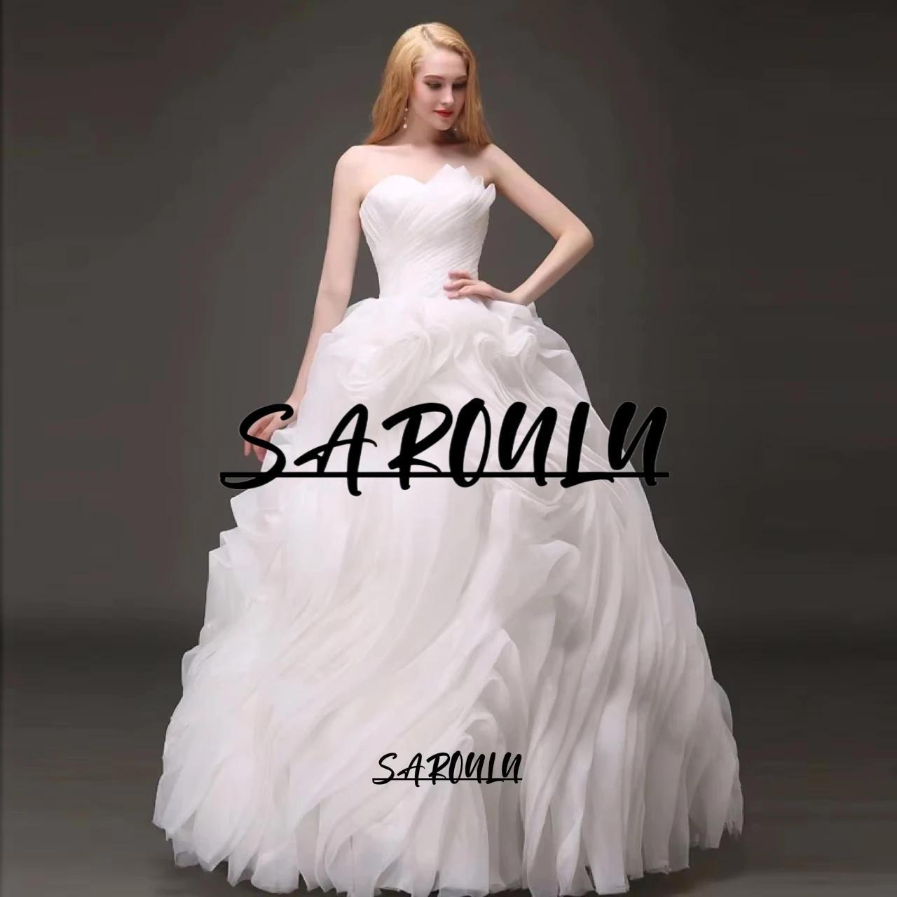 

Romantic Fluffy Tulle Wedding Dress for Women, Strapless Pleated Ball Gown Bride Dresses Customized Plus Bridal Gown