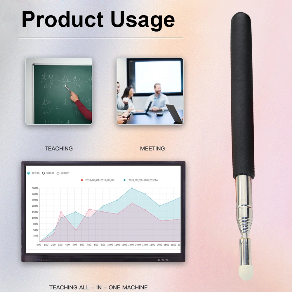 전문 교육 터치 화이트 보드 펜 펠트 헤드, 스테인레스 스틸 텔레스코픽 포인터, 교실용 교사 액세서리, 1m