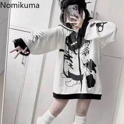 Anime Hoodie Women's Clothing Sailor Collar Thicked Cat Print Zipper Sweatshirts Coat Y2k Tops Casual Fashion Loose Cute Hoodies