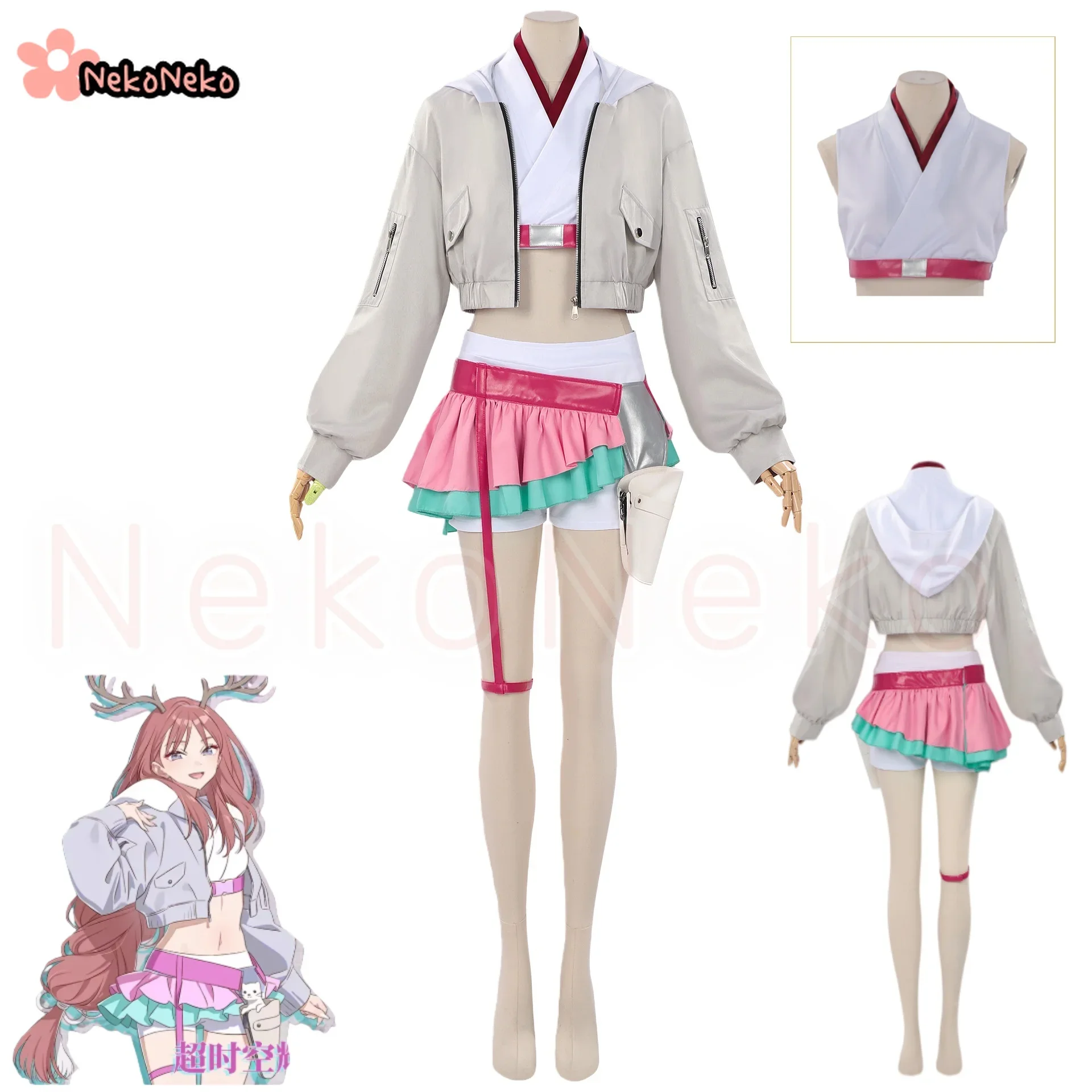 Cosmic Princess Kaguya Ayajiku Rokka Cosplay Costume Daily Crop Jacket Mini Skirt Wig Full Accessory Set for Women Halloween