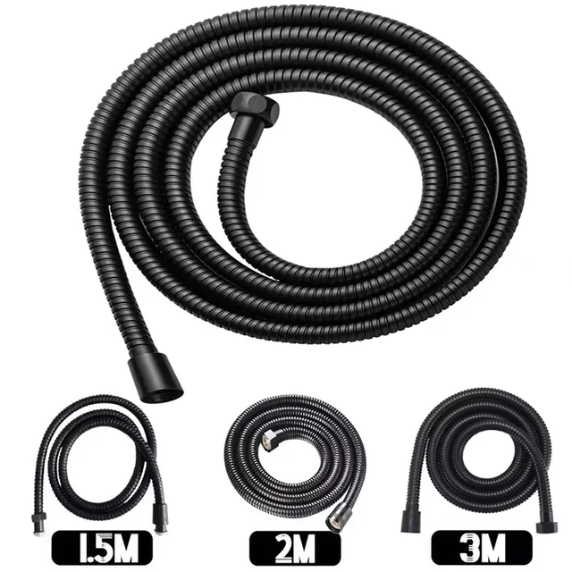 Black 1.5m/ 2m /3m G1/2 Inch High Quality Flexible Shower Hose Stainless Steel Chrome Bathroom Water Head Shower Extension Pipe Black 1.5m/ 2m /3m G1/2 Inch High Quality Flexible Shower Hose Stainless Steel Chrome Bathroom Water Head Shower Extension Pipe