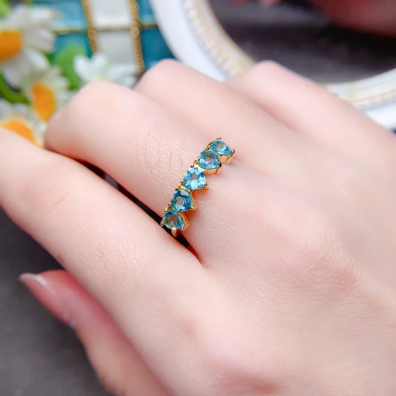 YULEM Best Gift Natural Real Apatite Ring 925 Sterling Silver Fine Jewelry Natural and Real Apatite Heart Ring