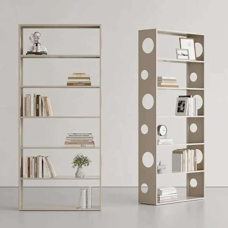 

Simple living room bookshelf Cream wind floor wrought iron multi-layer storage shelf Office wall floor display shelf