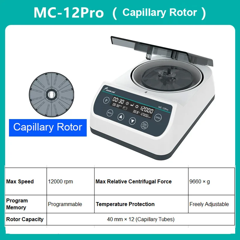 

Hematocrit Centrifuge MC-12Pro 12000rpm with 12x Capillary Rotor for PRP CGF Serum Separation