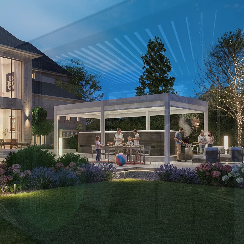 Retractable Motorized Aluminum Louvered Roof Waterproof Dimmable RGB Lighting Luxury Pergola System for Gardens Patios Backyards