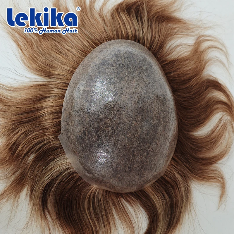 

T4-27-613 Toupee Microskin 0.08mmPU Blonde Wig & Double Knotted Human Hair Wigs Comfortable 100% Human Hair Wigs Soft Men's Wigs