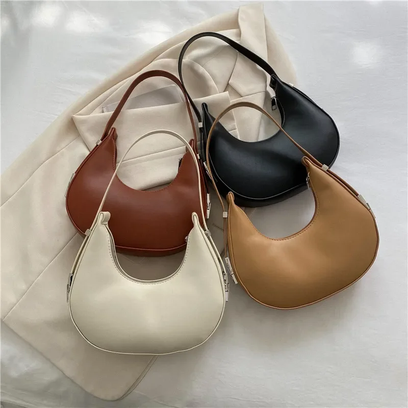 Chic Faux Leather Moon Shaped Shoulder Bags, Minimalist Women Underarm Purse for Everyday, Work Commuter Formal Occasions