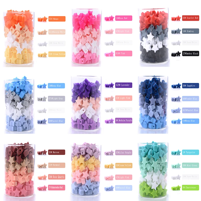 14mm 50Pcs/Lot Silicone Beads Five-pointed Star Shape Baby Teether Chew Pacifier Clip Chain Accessoies Silico Beads BPA Free