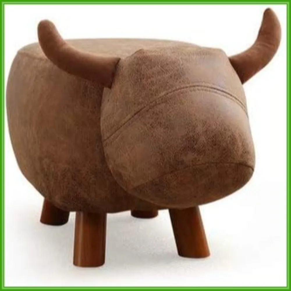 13" High Cow Ottoman, Soft Cushioned Fabric Footstool with Anti-Tip Legs, Durable & Easy to Clean for Living Room Decor