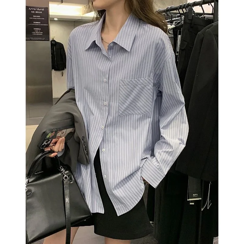 Ladies Tops and Blouses 2025 Striped Casual Shirt Female Loose Long Sleeve Tops Elegant Women's Social Blouse