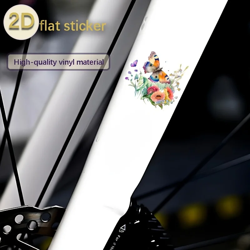 Colorful, Mixed-Color Butterfly and Wildflower Stickers; Mountain Bike Stickers with a Fresh, Airy Vibe,