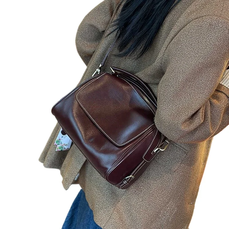 Vintage Shoulder Bag for Women Genuine Leather Elegant Large Everyday Adjustable Strap Luxury Designer Handbag Fashion Trend