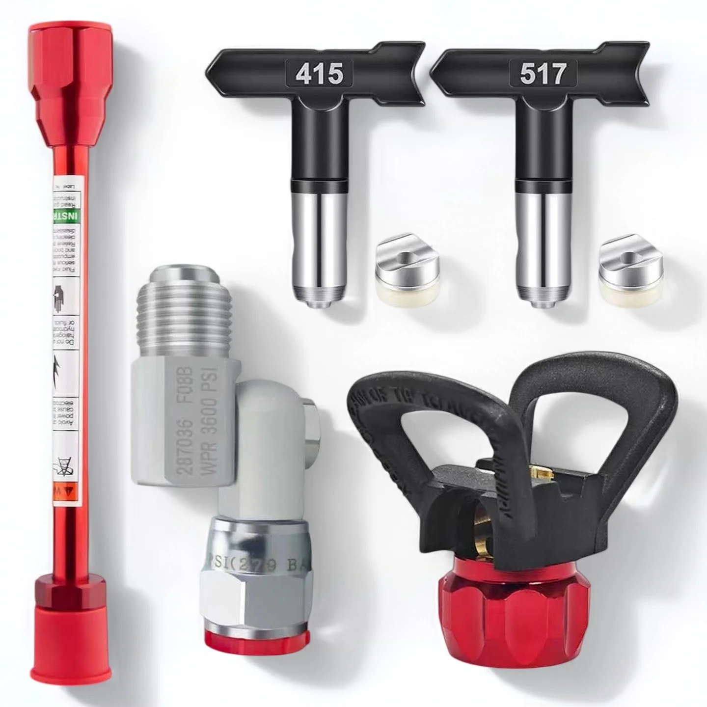 

5Pcs Airless Spray Gun Nozzle Kit with Extension Rod, 415/517 Tips & Rotating Head