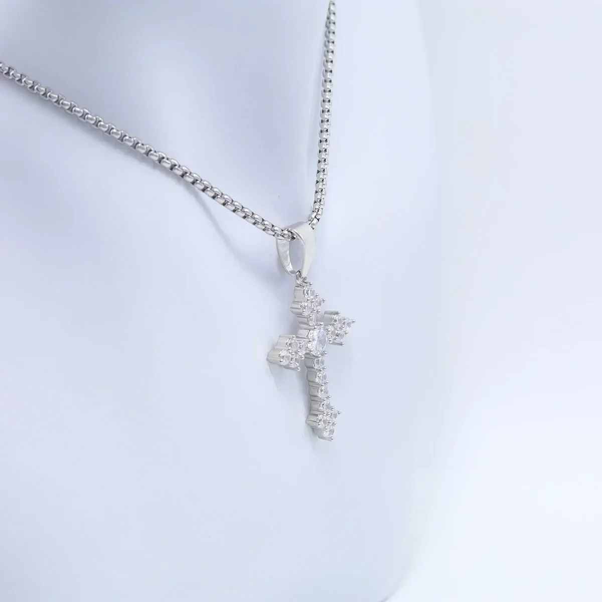 Minimalist Cross Christian Crucifix Pendants Necklaces Long Link Chains Silver