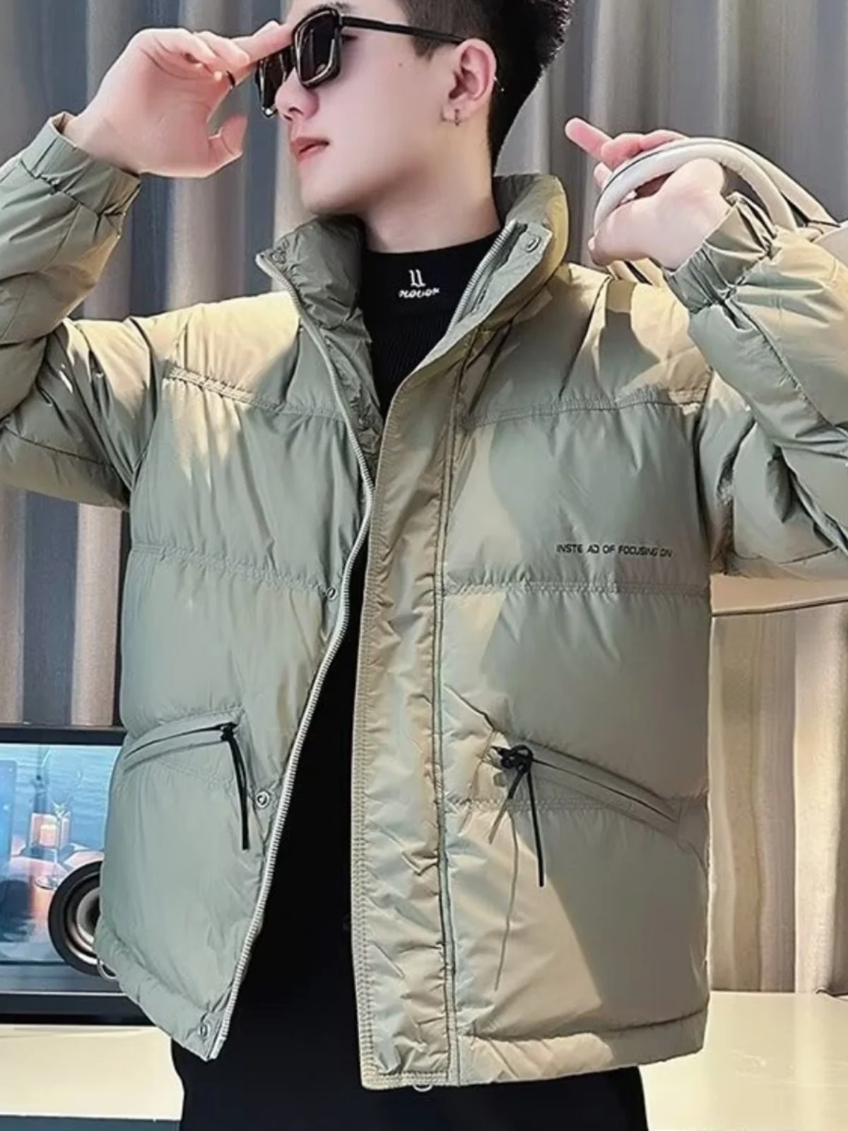 

Winter Thiened ort down Jaet Men's Casual Sli Stand Collar Cotton Coat Warm Youth ular Stand Fit Zipper Closure